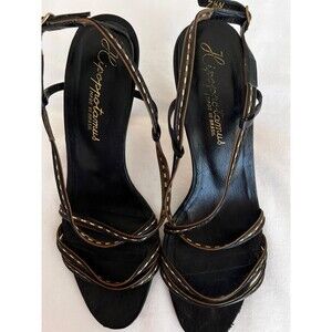 Vintage Hippopotamus Black Gold Strappy High Heeled Stilettos Size 7 1/2 N